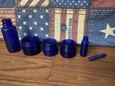 Vintage Blue Glass Jar Lot Of