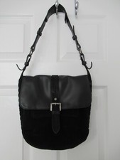 HOTTER, 'Highgroove', Black Faux Leather & Suede Quilted Shoulder Bag, Handbag