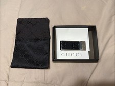 Gucci Sterling Silver 925 GG Leather Bill Money Clip Wallet With Box & pouch etc