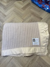 VINTAGE ATKINSON ATKINCEL PURE WOOL CELLULAR BLANKET Satin Trim 263 x 242cms