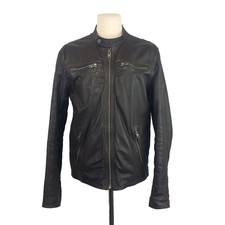 Superdry Motorcycle Jacket Mens XL Brown Leather Classic Vintage Cafe Racer