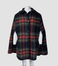 Vintage Wool Cape Coat REVERSIBLE Red Blue Tartan Check UK 8.10.12. Mod Retro
