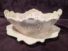 Leeds Pottery Hartley Greens & Co - Creamware Pierced Fruit Basket & Plate - VGC