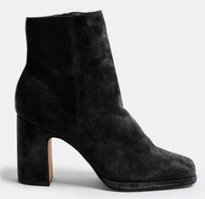 Topshop Suede Block Heel Ladies Boots Black Ankle Size UK 7 EUR 40 Womens Shoes