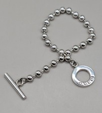 Genuine Gucci Ag925 Sterling Silver Boule Ball Bead Chain T-Bar Bracelet 