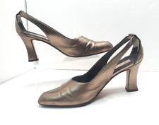Jacques Vert Pewter Pull On Open Heel Pointed Toe Shoes UK 7 Bronze Slingback