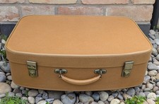 50s 60s Vintage Tan Brown Pixie Leatherette Suitcase Weekend Case Display Prop
