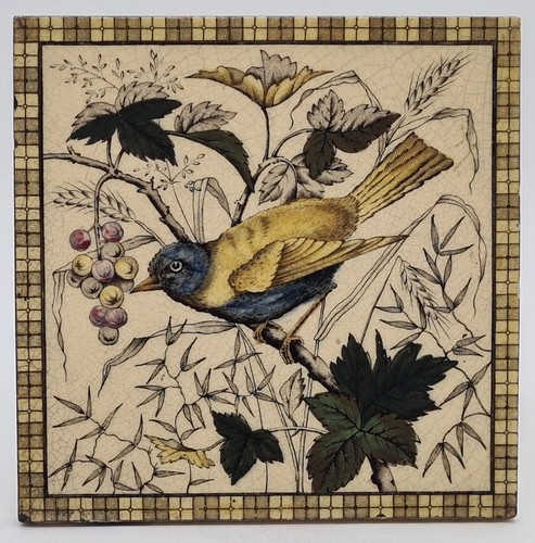 Antique fireplace tile - print, &