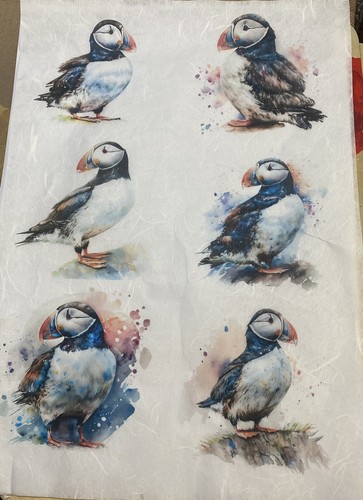 Rice paper decoupage puffins - rice,
