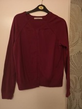 Ladies George Burgundy Cotton Cardigan Size 12 Good Condition