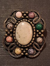 Vintage Celtic scarf ring with multi coloured gemstones