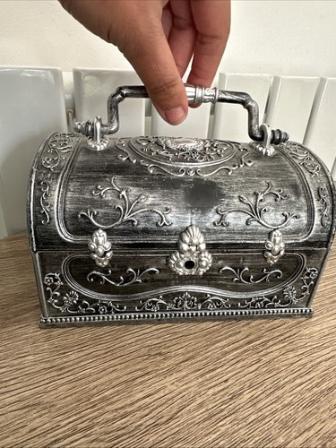 Silver tone jewelry box floral - tone,