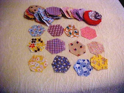 240 vtg 1930s fabric hexagons - vtg,