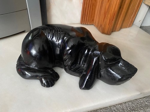 Black painted wooden dog - black,