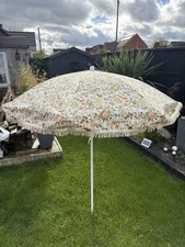 Vintage 1970s Retro Multicoloured Floral Tasseled Fringe Garden Parasol VGC RARE