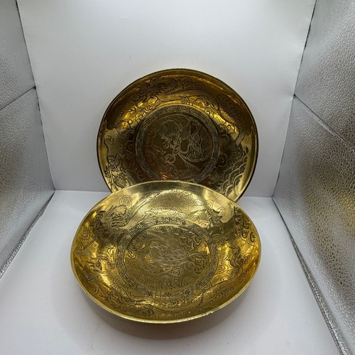 Vtg pair chinese brass dragon - brass,