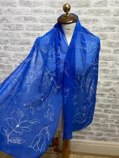 Chiffon sheer scarf vintage Jane Shilton blue made in Italy oblong S1021
