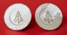Vintage POTTERY BARN 27cm 10.5” Holiday Cheer Dinner Plates Xmas Tree Pattern