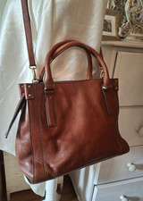 Authentic FOSSIL 'Claire' Tan REAL LEATHER Crossbody Tote Satchel Bag Medium