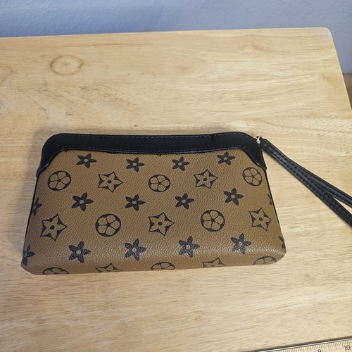 Brown black monogram wristlet - brown,