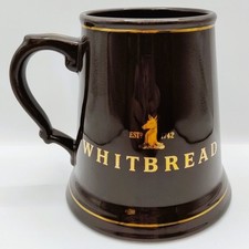 Whitbread Ceramic Beer Pint Tankard Mug Wide Base Brown & Gold Dad Birthday Gift