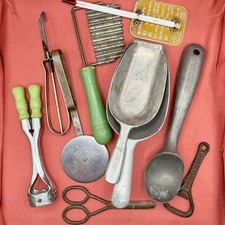 * Authentic Vintage Kitchenalia Lot Ice Cream Scoops Rustic Prop Collection