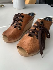 Hasbeens Women's Swedish Peep-Toe Strappy Clogs, Size EU37 For H&M Beige Leather