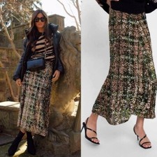 ZARA Limited Edition Green Gold Sequin Skirt Midi S UK 8