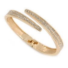 Stylish Clear Crystal Geometric Hinged Bangle Bracelet In Gold Tone - 19cm L