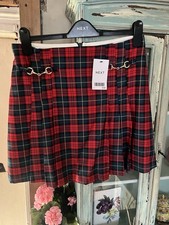 New Next Size 12 Pleated Red Plaid/tartan/check Skirt Rrp £32