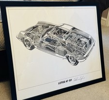 Rare SIGNED Lotus 47 GT by Shin Yoshikawa Cutaway poster 20x16  framed 