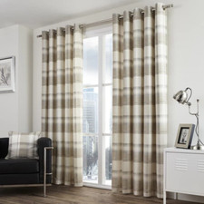 Fusion Balmoral Check 100% Eyelet Fully Lined Curtains Natural/Beige 66" x 90"