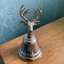 Silver Colour Metal Bell Decorated With A Stags Head 4ins Tall