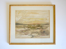 Vintage Scottish Watercolour mixed media Painting - abstract landscape