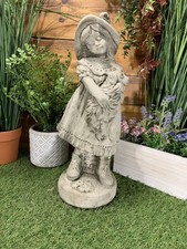 STONE GARDEN GIRL WITH PUPPY STATUE  ORNAMENT