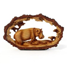 SOLITARY HIPPO IN WOOD EFFECT RESIN |Ornaments for Home | Wildlife| Hippopotamus