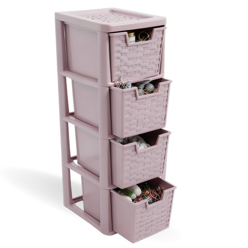 Pink rattan plastic drawer - pink,
