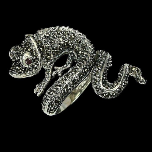 Silver lizard ring ruby - lizard,