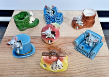 Seven Rare Vintage 1960s Napcoware Cat & Mouse Ceramic Ornaments - Japan