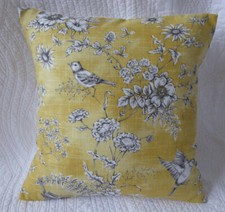 Yellow Cushion Cover 16 x 16 inch Bird Print Mustard Yellow Grey Handmade 40cm