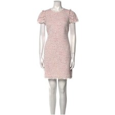 Kate Spade NY Tweed Fringe Colorful Trimmed Mini Dress Pink Puff Sleeve Size 12