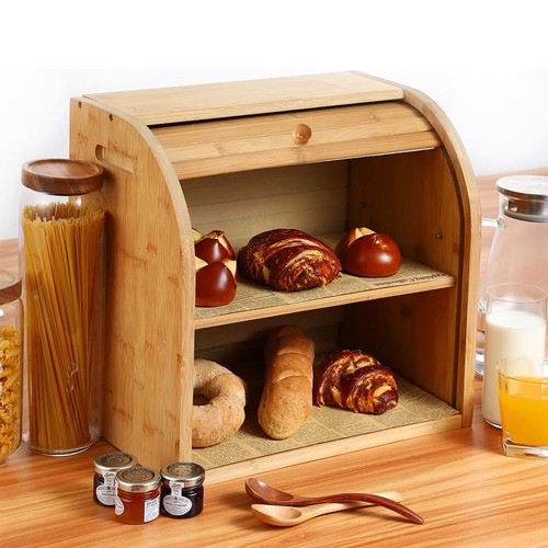 Large tier bamboo bread bin - large,
