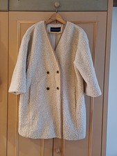French Connection Women's Cream Borg Coat Size L, 3/4 Length Sleeves