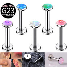 2PCS Titanium Opal Stud Flat Back Tragus Helix Cartilage Earrings Labret Monroe
