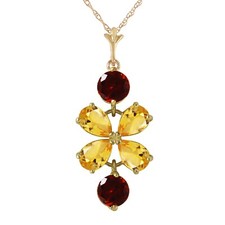 14K. SOLID GOLD NECKLACE WITH CITRINES & GARNERS (Yellow Gold)