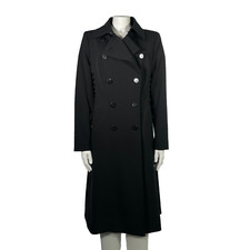 ESCADA DE42 UK16 Black Long Double Button Front Coat With Side Lace Up Detail