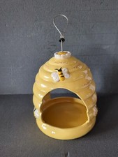 LARGE CERAMIC GLAZED BEEHIVE SHAPE HANGING BIRD FEEDER