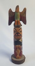 Antique Northwest Native American Indian Cedar Wood Totem Pole Hand Painted