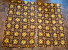 Vintage Brown Orange Yellow Flower Power Barkcloth Curtains Circle Retro Fabric