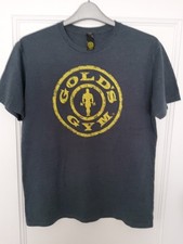 Golds Gym Mens Grey T Shirt 'Stronger With A Challenge' Logo Training Size Large